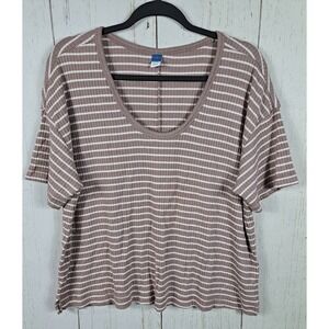 Old Navy Size Large Womens Brown White Striped Ribbed Short Sleeve Top